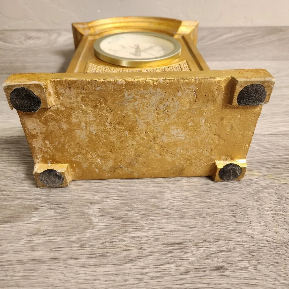 Vintage Gold Quartz Mantel Clock Roman Numerals Ornate Floral‎ Relief Desk Decor